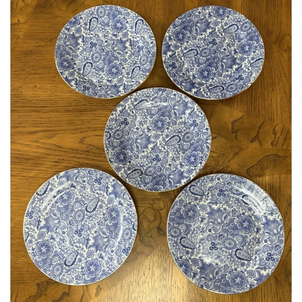 5‎ Antique Reflections J Godinger Blue Floral Dessert Plate 7.5